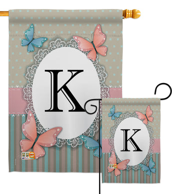 Butterflies K Initial - Bugs & Frogs Garden Friends Vertical Impressions Decorative Flags HG130141 Made In USA