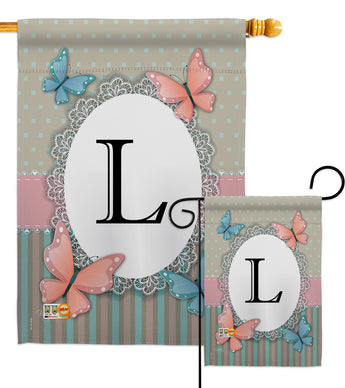 Butterflies L Initial - Bugs & Frogs Garden Friends Vertical Impressions Decorative Flags HG130142 Made In USA