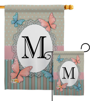 Butterflies M Initial - Bugs & Frogs Garden Friends Vertical Impressions Decorative Flags HG130143 Made In USA