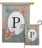 Butterflies P Initial - Bugs & Frogs Garden Friends Vertical Impressions Decorative Flags HG130146 Made In USA