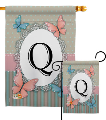 Butterflies Q Initial - Bugs & Frogs Garden Friends Vertical Impressions Decorative Flags HG130147 Made In USA