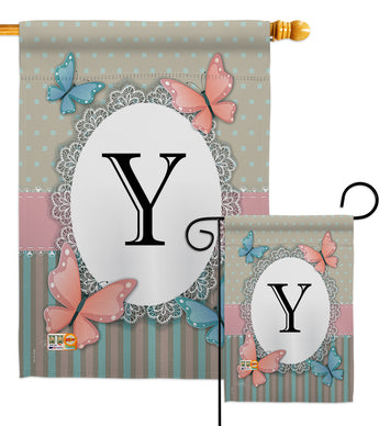 Butterflies Y Initial - Bugs & Frogs Garden Friends Vertical Impressions Decorative Flags HG130155 Made In USA