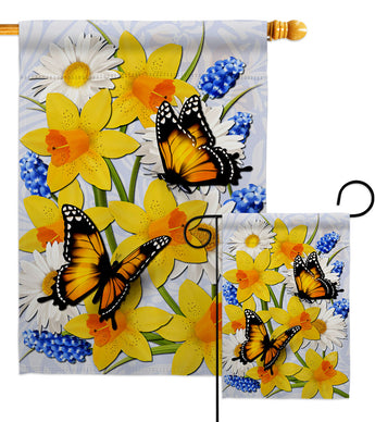 Daffodil & Butterflies - Bugs & Frogs Garden Friends Vertical Impressions Decorative Flags HG192670 Made In USA