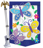 Triple Butterflies - Bugs & Frogs Garden Friends Vertical Applique Decorative Flags HG104057