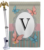 Butterflies V Initial - Bugs & Frogs Garden Friends Vertical Impressions Decorative Flags HG130152 Made In USA