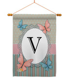 Butterflies V Initial - Bugs & Frogs Garden Friends Vertical Impressions Decorative Flags HG130152 Made In USA