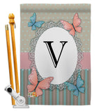 Butterflies V Initial - Bugs & Frogs Garden Friends Vertical Impressions Decorative Flags HG130152 Made In USA