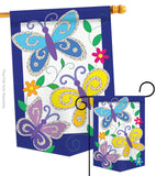 Triple Butterflies - Bugs & Frogs Garden Friends Vertical Applique Decorative Flags HG104057