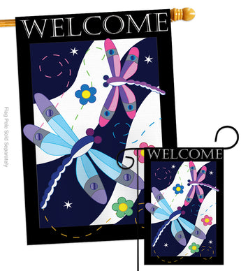 Dragonfly Heaven - Bugs & Frogs Garden Friends Vertical Applique Decorative Flags HG104064