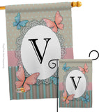 Butterflies V Initial - Bugs & Frogs Garden Friends Vertical Impressions Decorative Flags HG130152 Made In USA