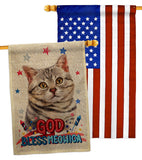 Patriotic Gray American Short Hair - Pets Nature Vertical Impressions Decorative Flags HG120109 Made In USA