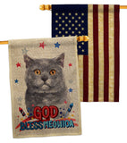 Patriotic Blue British Short Hair - Pets Nature Vertical Impressions Decorative Flags HG120126 Made In USA