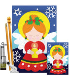 Praying Angel - Christmas Winter Vertical Applique Decorative Flags HG114066