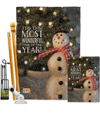 Most Wonderful Time Snowman - Christmas Winter Vertical Impressions Decorative Flags HG114142 Made In USA