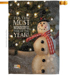 Most Wonderful Time Snowman - Christmas Winter Vertical Impressions Decorative Flags HG114142 Made In USA