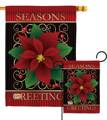 Seasons Greetings Poinsettia - Christmas Winter Vertical Impressions Decorative Flags HG114082 Imported