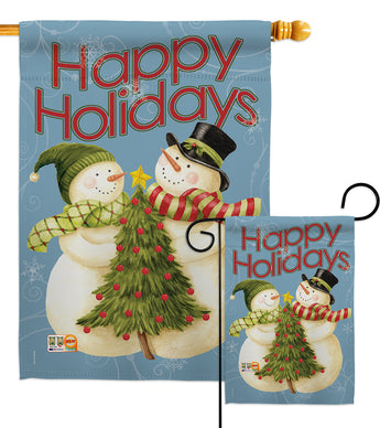 Happy Holidays Tree - Christmas Winter Vertical Impressions Decorative Flags HG114102 Made In USA