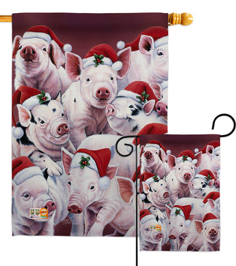 Christmas Piggies - Christmas Winter Vertical Impressions Decorative Flags HG114122 Made In USA