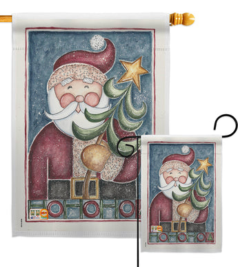 HoHoHo Santa Tree - Christmas Winter Vertical Impressions Decorative Flags HG114127 Made In USA