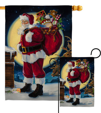 Moonlit Santa - Christmas Winter Vertical Impressions Decorative Flags HG114131 Made In USA