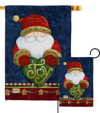 Santa Holding Joy Heart - Christmas Winter Vertical Impressions Decorative Flags HG114135 Made In USA