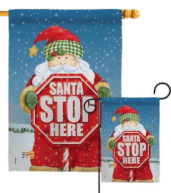 Santa Stop Here - Christmas Winter Vertical Impressions Decorative Flags HG114137 Made In USA