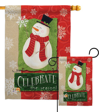 Celebrate the Season Snowman - Christmas Winter Vertical Impressions Decorative Flags HG114140 Made In USA