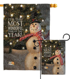 Most Wonderful Time Snowman - Christmas Winter Vertical Impressions Decorative Flags HG114142 Made In USA