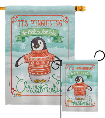 It's Penguining To Look - Christmas Winter Vertical Impressions Decorative Flags HG114157 Made In USA