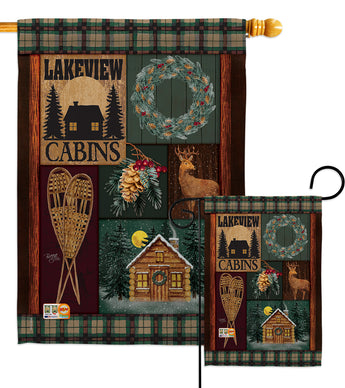 Winter Lakeview Cabins - Christmas Winter Vertical Impressions Decorative Flags HG114163 Made In USA