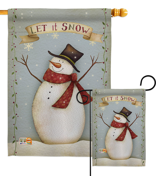 Let it Snow Happy Snowman - Christmas Winter Vertical Impressions Decorative Flags HG114175 Made In USA