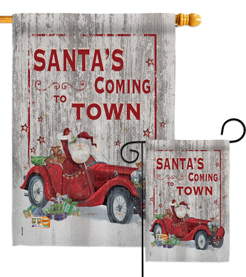 Santa's Coming to Town - Christmas Winter Vertical Impressions Decorative Flags HG114190 Made In USA