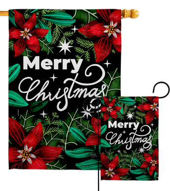 Merry Poinsettia - Christmas Winter Vertical Impressions Decorative Flags HG114248 Made In USA