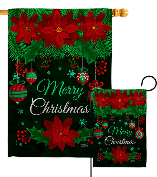 Poinsettia Ornaments - Christmas Winter Vertical Impressions Decorative Flags HG137307 Made In USA