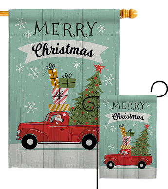 Santa Red Truck - Christmas Winter Vertical Impressions Decorative Flags HG137355 Made In USA