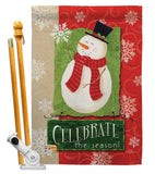 Celebrate the Season Snowman - Christmas Winter Vertical Impressions Decorative Flags HG114140 Made In USA