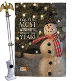 Most Wonderful Time Snowman - Christmas Winter Vertical Impressions Decorative Flags HG114142 Made In USA