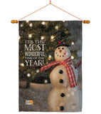 Most Wonderful Time Snowman - Christmas Winter Vertical Impressions Decorative Flags HG114142 Made In USA