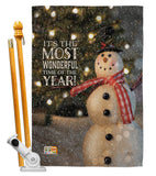 Most Wonderful Time Snowman - Christmas Winter Vertical Impressions Decorative Flags HG114142 Made In USA