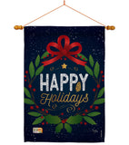 Happy Holidays Wreath - Christmas Winter Vertical Impressions Decorative Flags HG114149 Made In USA