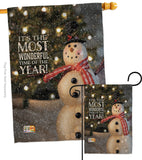 Most Wonderful Time Snowman - Christmas Winter Vertical Impressions Decorative Flags HG114142 Made In USA