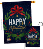 Happy Holidays Wreath - Christmas Winter Vertical Impressions Decorative Flags HG114149 Made In USA