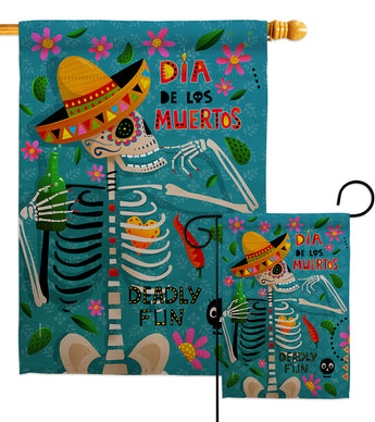 Dia de Muetos Fun - Halloween Fall Vertical Impressions Decorative Flags HG120072 Made In USA