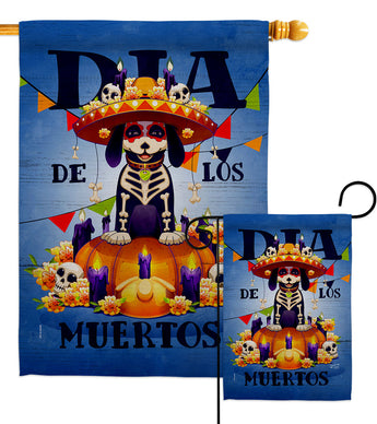 Día de Muertos Dog - Halloween Fall Vertical Impressions Decorative Flags HG130352 Made In USA