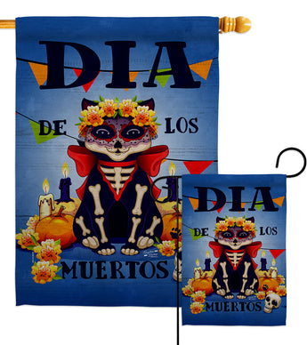 Día de Muertos Cat - Halloween Fall Vertical Impressions Decorative Flags HG130353 Made In USA