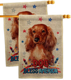 Patriotic Long Hair Dachshund - Pets Nature Vertical Impressions Decorative Flags HG120134 Made In USA