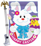 Bunny With Chick - Easter Spring Vertical Applique Decorative Flags HG103031