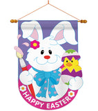 Bunny With Chick - Easter Spring Vertical Applique Decorative Flags HG103031