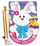 Bunny With Chick - Easter Spring Vertical Applique Decorative Flags HG103031