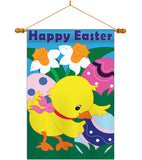 Easter Chick - Easter Spring Vertical Applique Decorative Flags HG103035